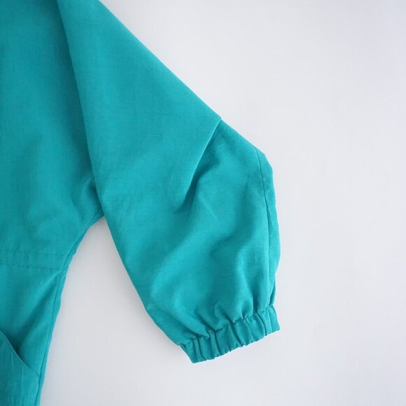 Vintage 80S Cyclone Neon Teal w Purple Trim Zip Up Lightweight Bomber Jacket M - Picture 5 of 10